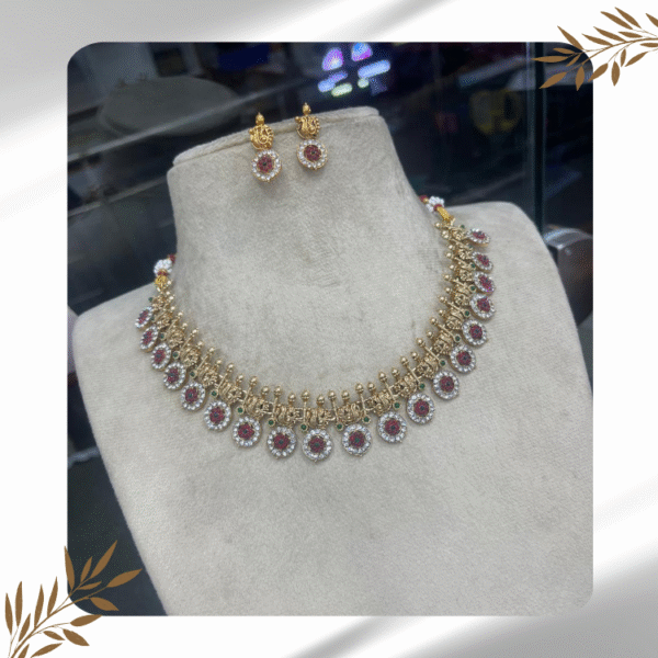 Elegant White, Pink, and Green Stone Round Necklace