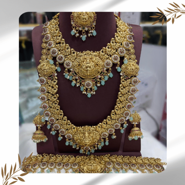 Traditional Haram Necklace Set with Jumka and Nethi Chutti (Long)