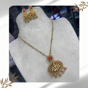 Lakshmi Pendant Chain with Matching Earrings and Pavalam Gemstones
