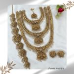 Semi-Bridal Jewelry Set with Floral Pendant, Multi-Colored Stones, and Peacock Design