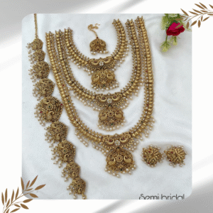 Semi-Bridal Jewelry Set with Floral Pendant, Multi-Colored Stones, and Peacock Design
