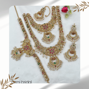 Classic & Elegant Semi-Bridal Set with Pink Stone Flowers Pendant