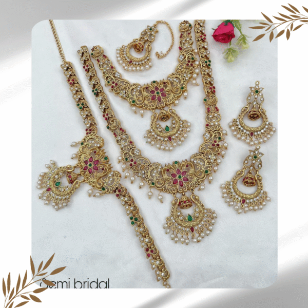 Classic & Elegant Semi-Bridal Set with Pink Stone Flowers Pendant