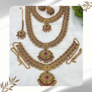 Semi-Bridal Set with Beautiful Floral Pendant and Multi-Colored Stones
