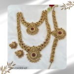 Elegant Haram Necklace Set with Jumka and Nethi Chutti