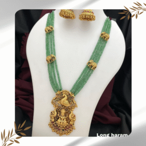 Lakshmi Pendant with Peacock at Sides, Pearl Chain with Elephant at Sides
