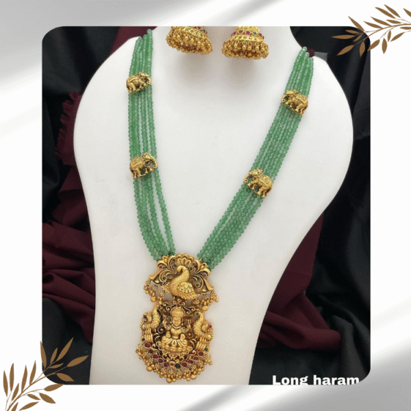 Lakshmi Pendant with Peacock at Sides, Pearl Chain with Elephant at Sides
