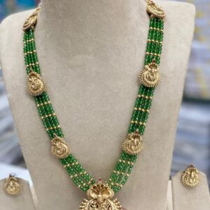 LAKSHMI PENDANT IN GREEN BEADS HARAM MF1197