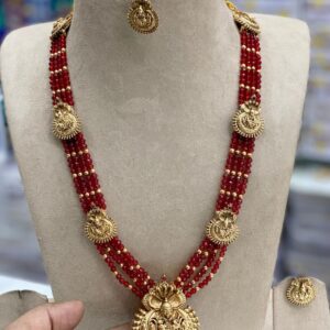 LAKSHMI PENDANT MEROON BEADS HARAM MF1197