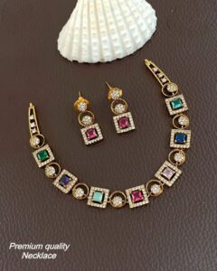 SQUARE SHAPED NECKSET IN MULTI COLUR