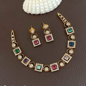 SQUARE SHAPED NECKSET IN MULTI COLUR