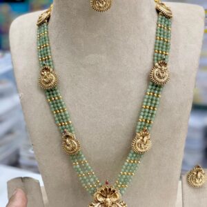 LAKSHMI PENDANT IN MINT GREEN BEADS HARAM MF1197