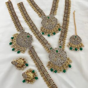 WHITE STONE NON IDOL GREEN BEADS HANGING SEMI BRIDAL