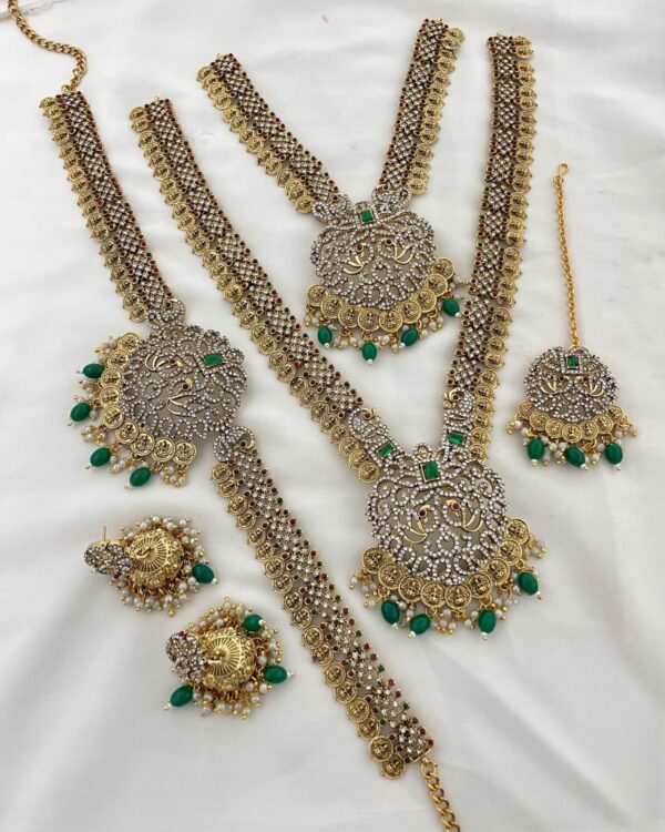 WHITE STONE NON IDOL GREEN BEADS HANGING SEMI BRIDAL