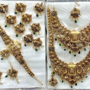 HEAVY ANTIQUE 3D BRIDAL LAKSHMI WITH GREEN BEADS