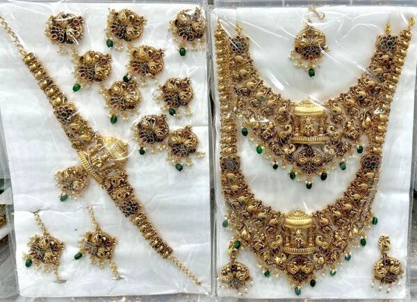 HEAVY ANTIQUE 3D BRIDAL LAKSHMI WITH GREEN BEADS