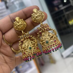 EARING – CRYSTAL BEADS HANGING PEACOCK WITH LAKSHMI DESIGN