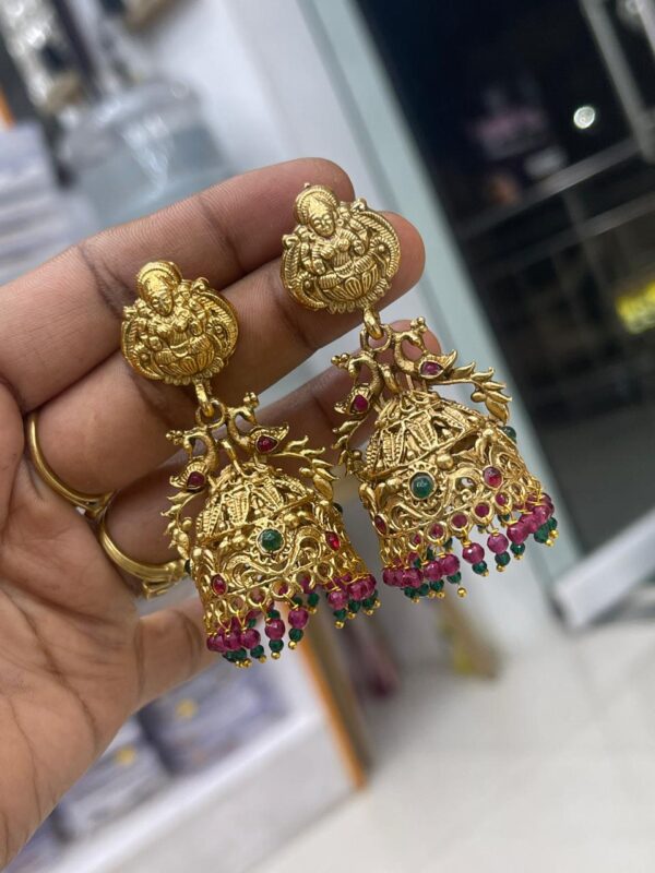 EARING - CRYSTAL BEADS HANGING PEACOCK WITH LAKSHMI DESIGN