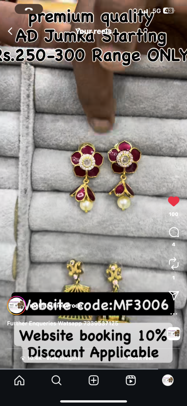GLOSSY FINISH FLOWER  SHAPE EARING MF3006