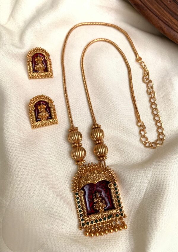 TRI SHAPE LAKSHMI PENDANT - RUBY