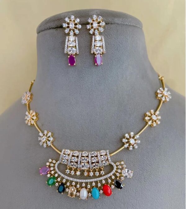 ULTIMATE NECKSET WITH 9 COLOUR STONE PENDANT MF2853