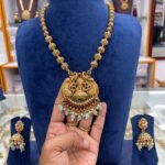 CHETTINADU LONG HARAM IN LAKSHMI PENDANT MINT GREEN BEADS MF2185