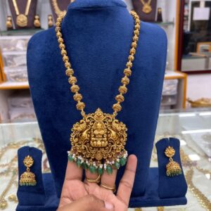 CHETTINADU LONG HARAM IN 3D PENDANT GREEN BEADS BEADS MF2185