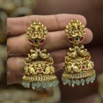 ANTIQUE LAKSHMI EARING WITH MINT GREEN HANGING