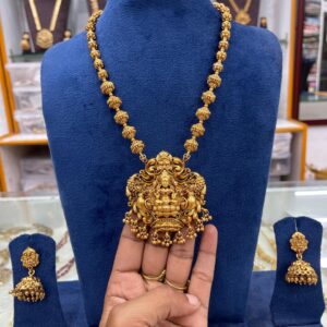 CHETTINADU LONG HARAM IN 3D PENDANT GOLDEN BEADS MF2185