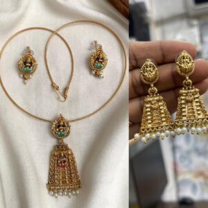 GOPURAM PENDANT NECKSET WITH 2 PAIR EARING COMBO MF5094