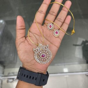 GOLD REPLICA DOLLAR CHAIN WITH EARING MF5146