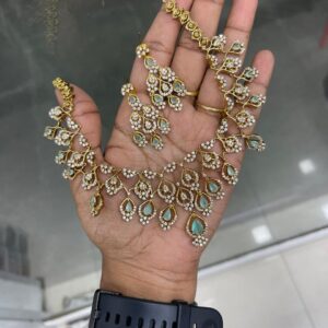 AD STONE GOLD REPLICA NECKSET- MINT GREEN   MF5231