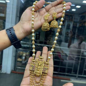 CHETTINADU HARAM MF5278 (INV) -PEARL CHAIN WITH 3 LINE HANGING