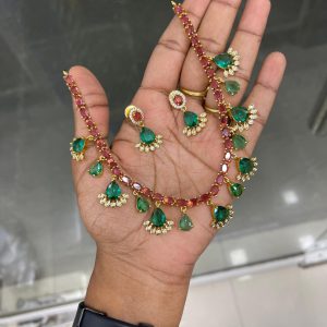 PREMIUM GOLD REPLICA SUPERB NECKSET MF5286 (INV) – RUBY WITH GREEN