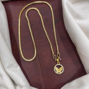 CUTE PENDANT WITH GOLD BOX PATTERN 18” CHAIN MF5289 – ROUND BUTTERFLY