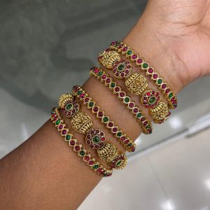 BRIDE BANGLE COMBO MF5295 – FLOWER KEMP – SIDE BANGLE RUBY GREEN PLAIN