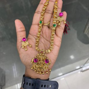 BUDGET NECKSET COLLECTION MF5296 – 2 RUBY STONE LAKSHMI PENDANT