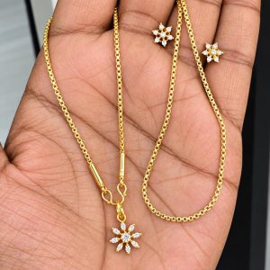 18” CHAIN DIAMOND PENDANT WITH FREE EARING MF5214 – BOX CHAIN