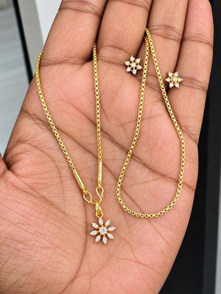 18” CHAIN DIAMOND PENDANT WITH FREE EARING MF5214 - BOX CHAIN