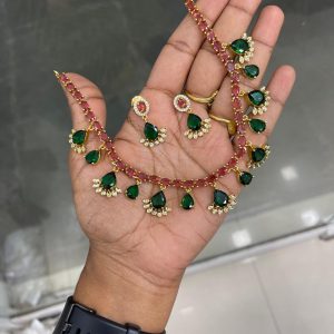 PREMIUM GOLD REPLICA SUPERB NECKSET MF5286 (INV) – RUBY WITH DARK GREEN