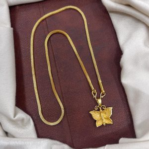 CUTE PENDANT WITH GOLD BOX PATTERN 18” CHAIN MF5289 – GOLD BUTTERFLY