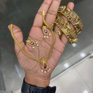 ANTIQUE GOLD COPY NECKSET + EARING + BANGLE COMBO Rs.499 – MF5290 ( IF BACK CHAIN / ROPE NEED BOOK SEPERATLY CODE MF1962)